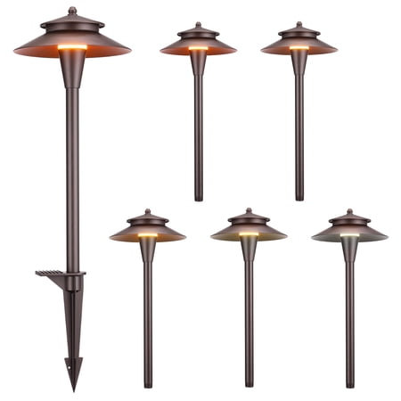 6 Pack 5CCT LED Landscape Pathway Lights, Double Layer Landscape Lighting, 1800K/2700K/3500K/4000K/5000K Selectable, 12-24V AC/DC Low Voltage, IP65 Waterproof, Oil Rubbed Bronze