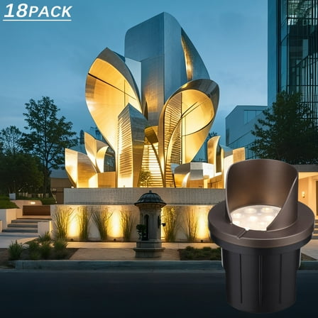 18 Pack Commercial Grade LED In-Ground Well Lights, 6W Low Voltage Shielded Landscape Lighting for Resort, Park, IP67 Waterproof, ETL Listed, 3000K Warm White, Oil Rubbed Bronze