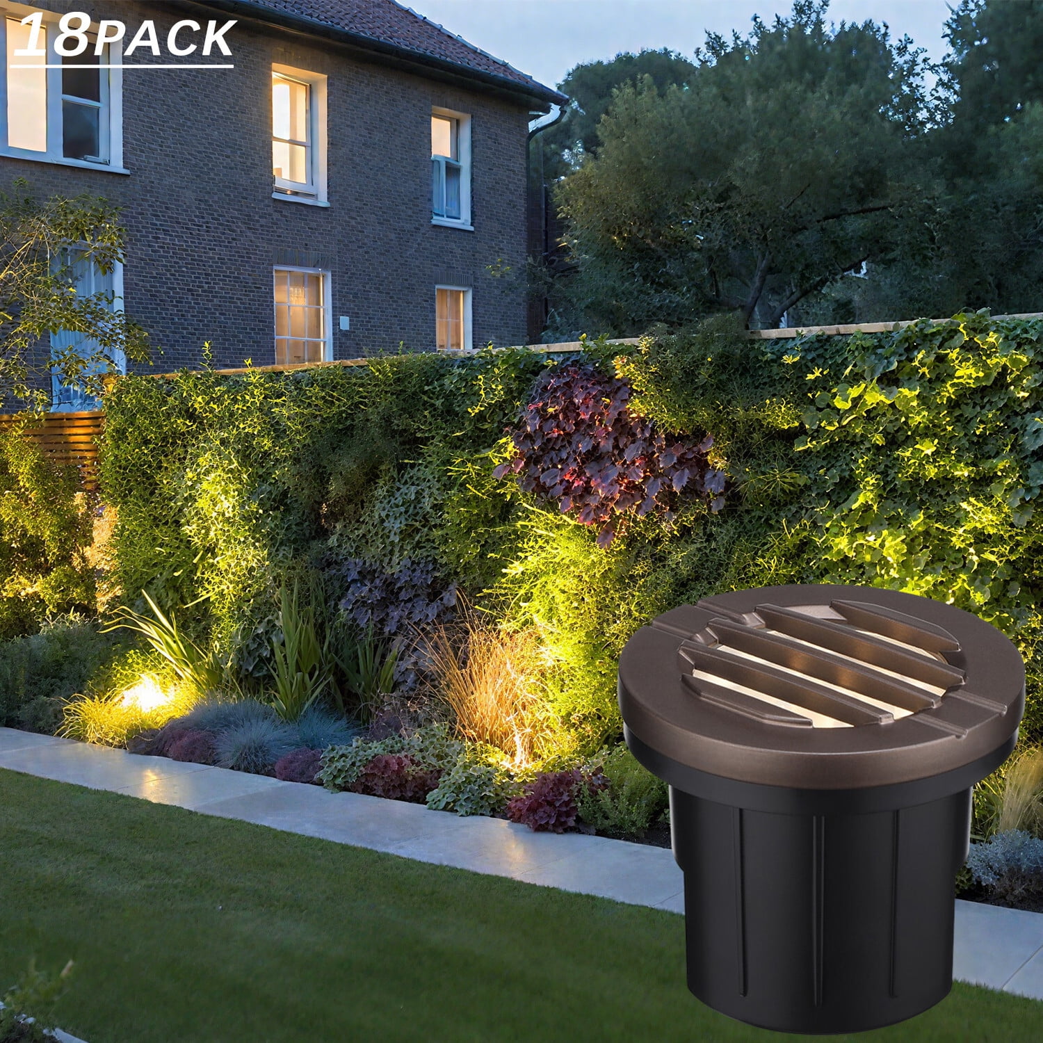 18 Pack Commercial Grade LED In-Ground Well Lights with Anti-Glare Grille, 6W Low Voltage Landscape Lighting for Resort, Park, IP67 Waterproof, 3000K Warm White, Oil Rubbed Bronze