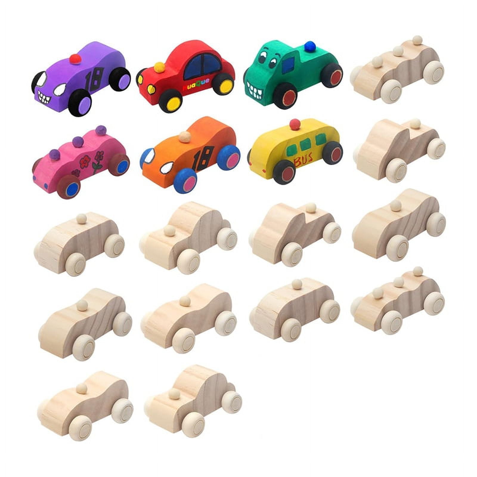 18 Pack DIY Wood Car Toys Unfinished Wooden Cars to Paint Craft for Home Activities Projects Family