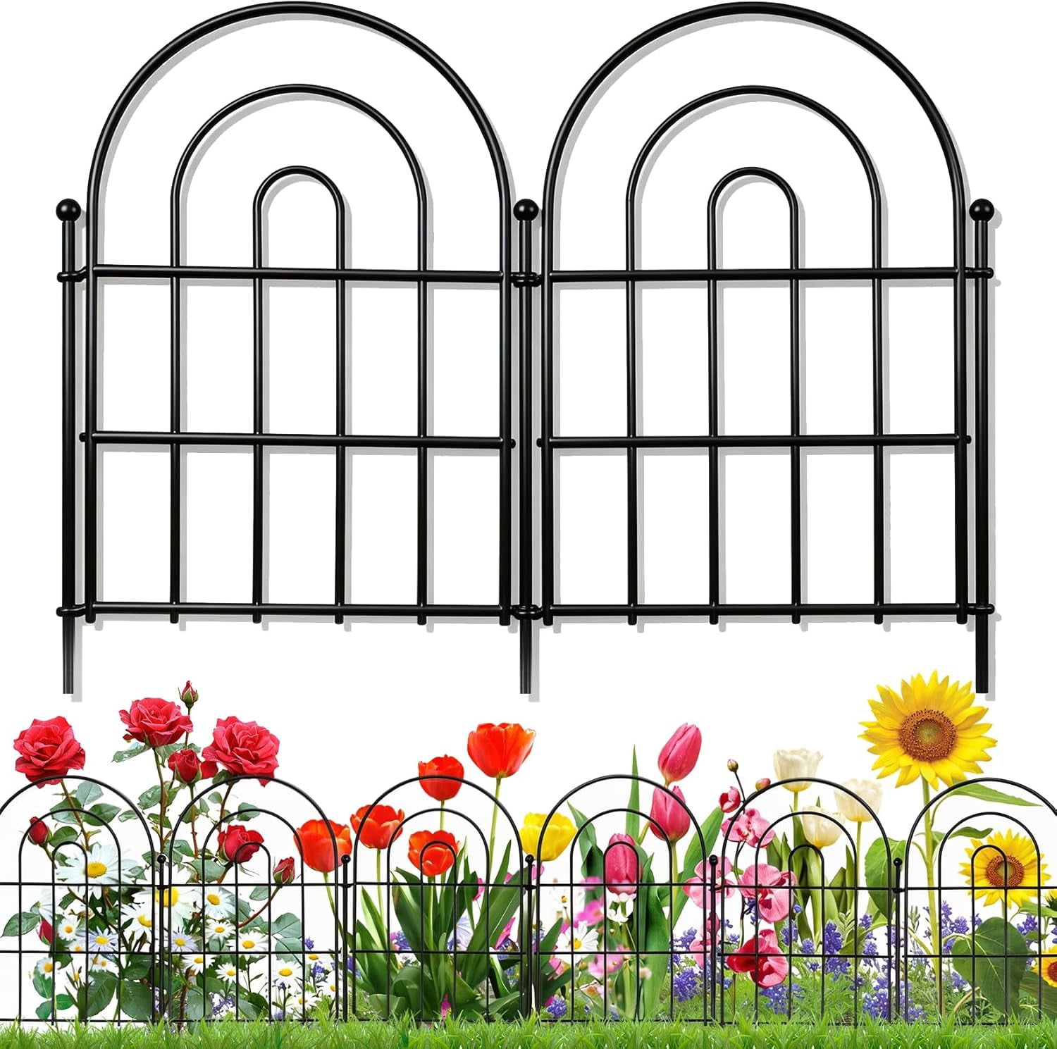 18 Pack Decorative Garden Fence Animal Barrier: 17 in(H) x 18 ft(L) Border Flower Rabbit Garden Fencing Small Arched Rustproof Metal No Dig Fence Landscape Decor for Yard