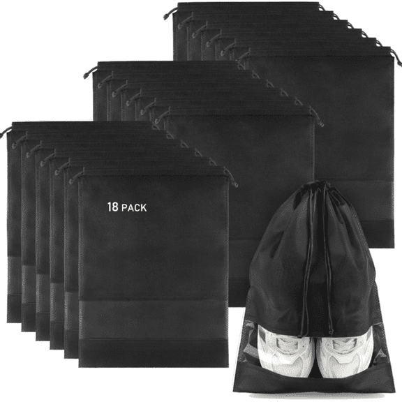 18 Pack Dust Bags for Purses and Handbags, Large Non-Woven Dustproof Drawstring Bags, Travel Shoe Bags, Purse Dust Bags for Storage with Transparent Slot -13in X 17.3in, Black