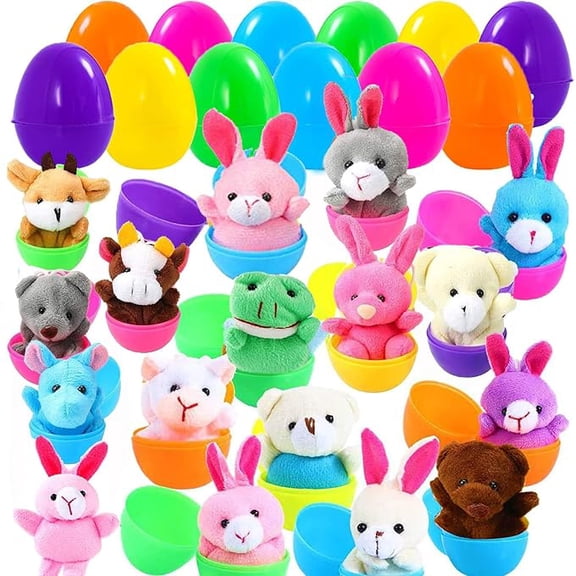 18 Pack Easter Eggs Filled with Mini Plush Animal Toys