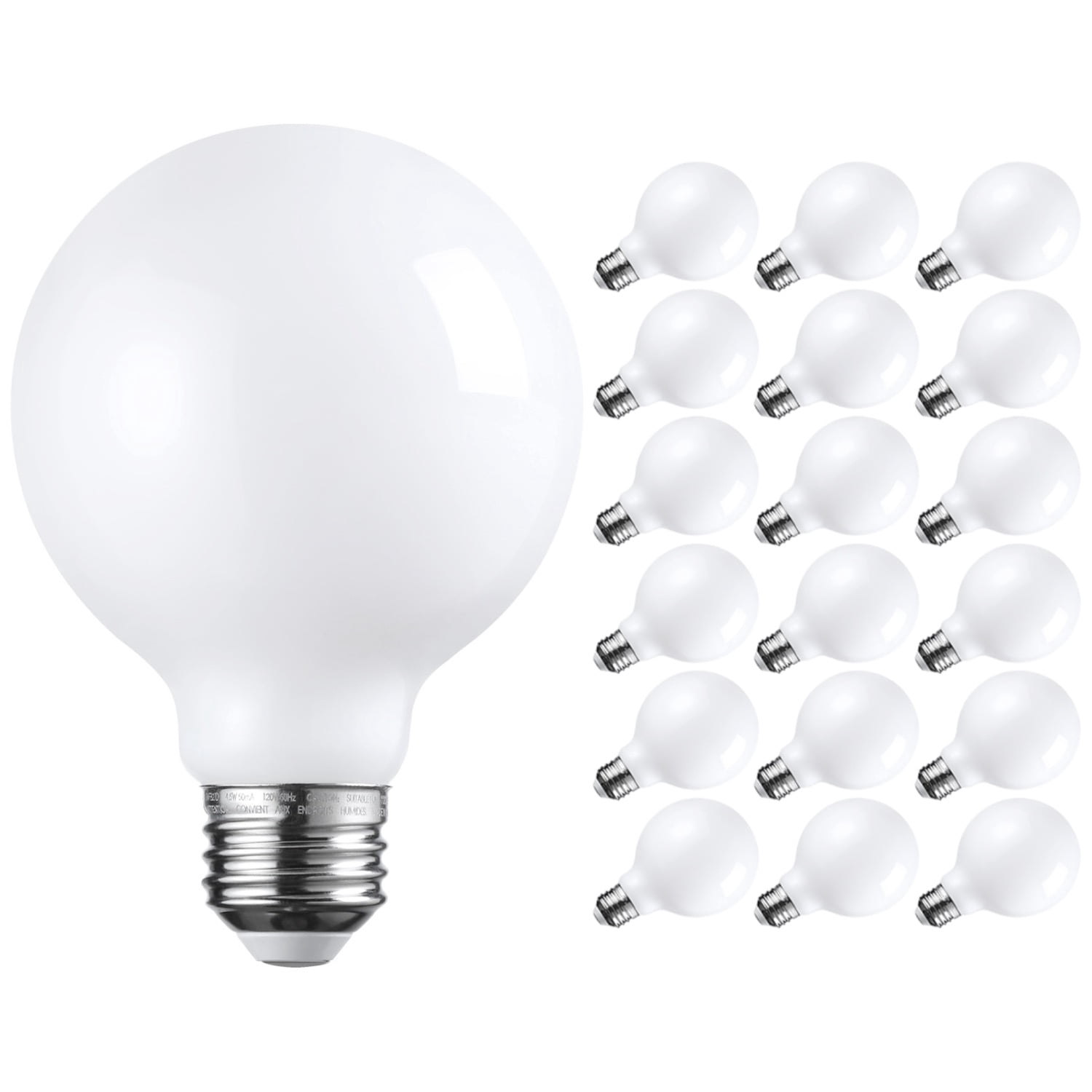 18 Pack G25 LED Light Bulbs Dimmable, Round Frosted Vanity Light Bulb for Bathroom, 4.5W(60W Eqv.), 500lm, E26 Base, 4000K Cool White