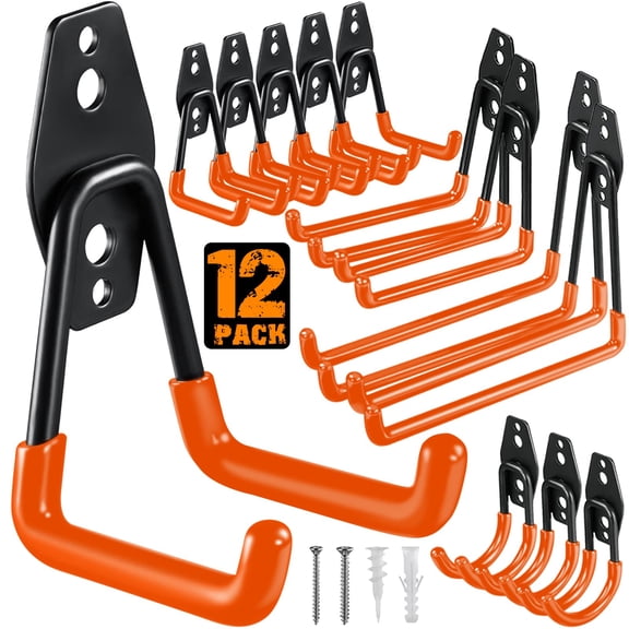 18 Pack Garage Hooks Heavy Duty, Wall Mount Ladder Hooks | Storage Organizer With a non-slip coating for Hanging Bicycles Garden Tools Ladders Hoses Ropes and Loose Items(Black)