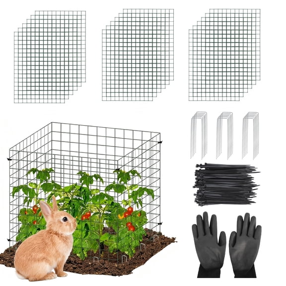 18-Pack Garden Plant Covers with Stakes – 17"x12" Heavy Duty Rust-Proof Metal Fencing Panels, DIY Adjustable Plant Cages for Vegetables, Flowers & Shrubs, Protects from Rabbits, Squirrels & Deer