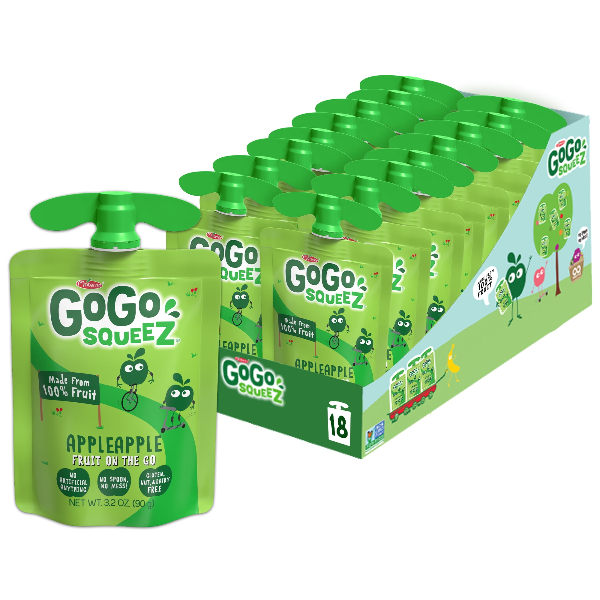 (18 Pack) GoGo squeeZ Gluten-Free Apple Apple Snack Pouch, 3.2 oz, 18 Pack