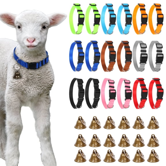 18 Pack Goat Collar with Bell Adjustable Pet Collar Anti Lost Loud Grazing Iron Bell Accessory for Small Farm Animal Sheep Cow Goat
