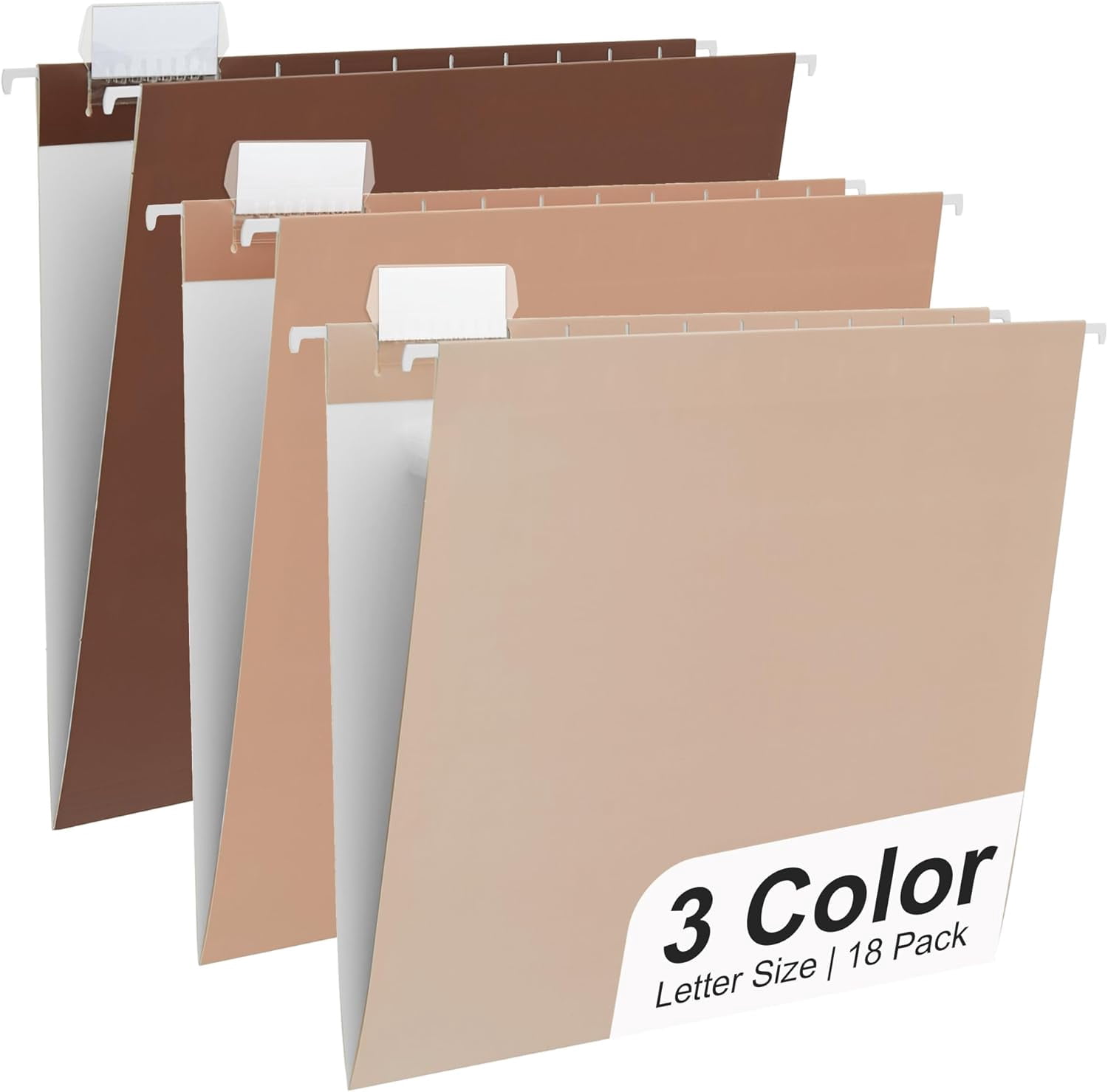 18 Pack Gradient Hanging File Folders Letter Size Decorative Hanging Folder Pretty File Folder Organizer for Filing Cabinet Office Home with 1/5-Cut Adjustable Tabs, Coco Mocha