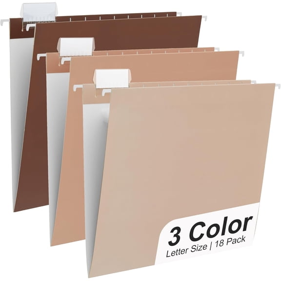 18 Pack Gradient Hanging File Folders Letter Size Decorative Hanging Folder Pretty File Folder Organizer for Filing Cabinet Office Home with 1/5-Cut Adjustable Tabs, Coco Mocha