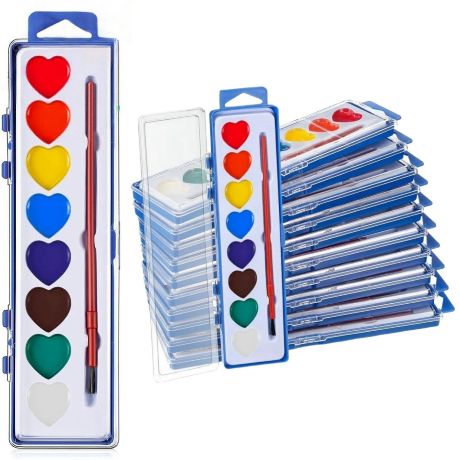18 Pack Heart Watercolor Paint Set,8 Colors Washable Valentines Water Color Paint Set for Kids with Paintbrush,Watercolor Paint for Prizes Exchange Gifts,Valentine's Day Gifts,Party Favor,Classroom