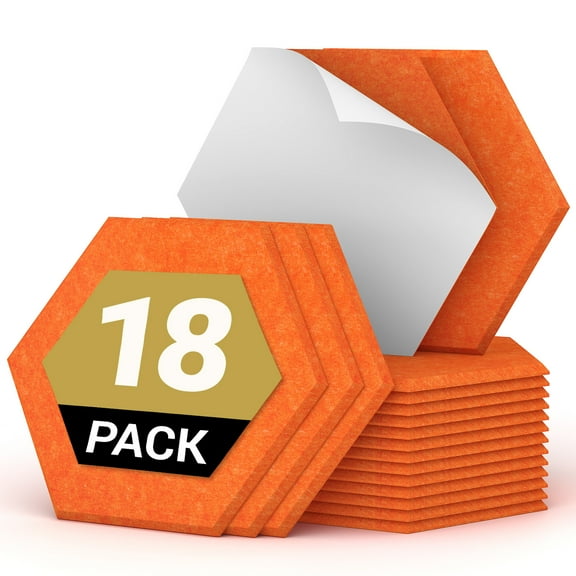18 Pack Hexagon Acoustic Panels, TONOR 12"x 10"x 0.4" High Density Sound Proof Panels for Walls, Sound Deadening Insulation Treatment Foam Panel, Sound Absorbing Padding for Studio, Home Orange