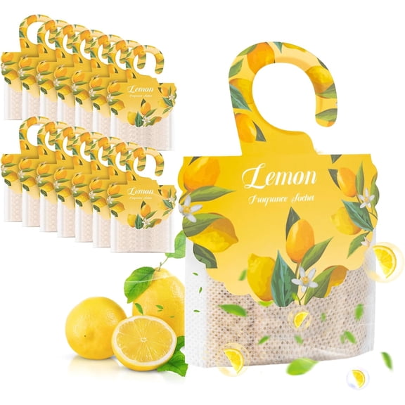 18 Pack Lemon Scented Sachet Bags for Drawer and Closet - Air Fresheners for Closet,Long-Lasting Hanging Fragrance Sachet for Wardrobes, Cars, Storage, Deodorizer Smell Goods for House