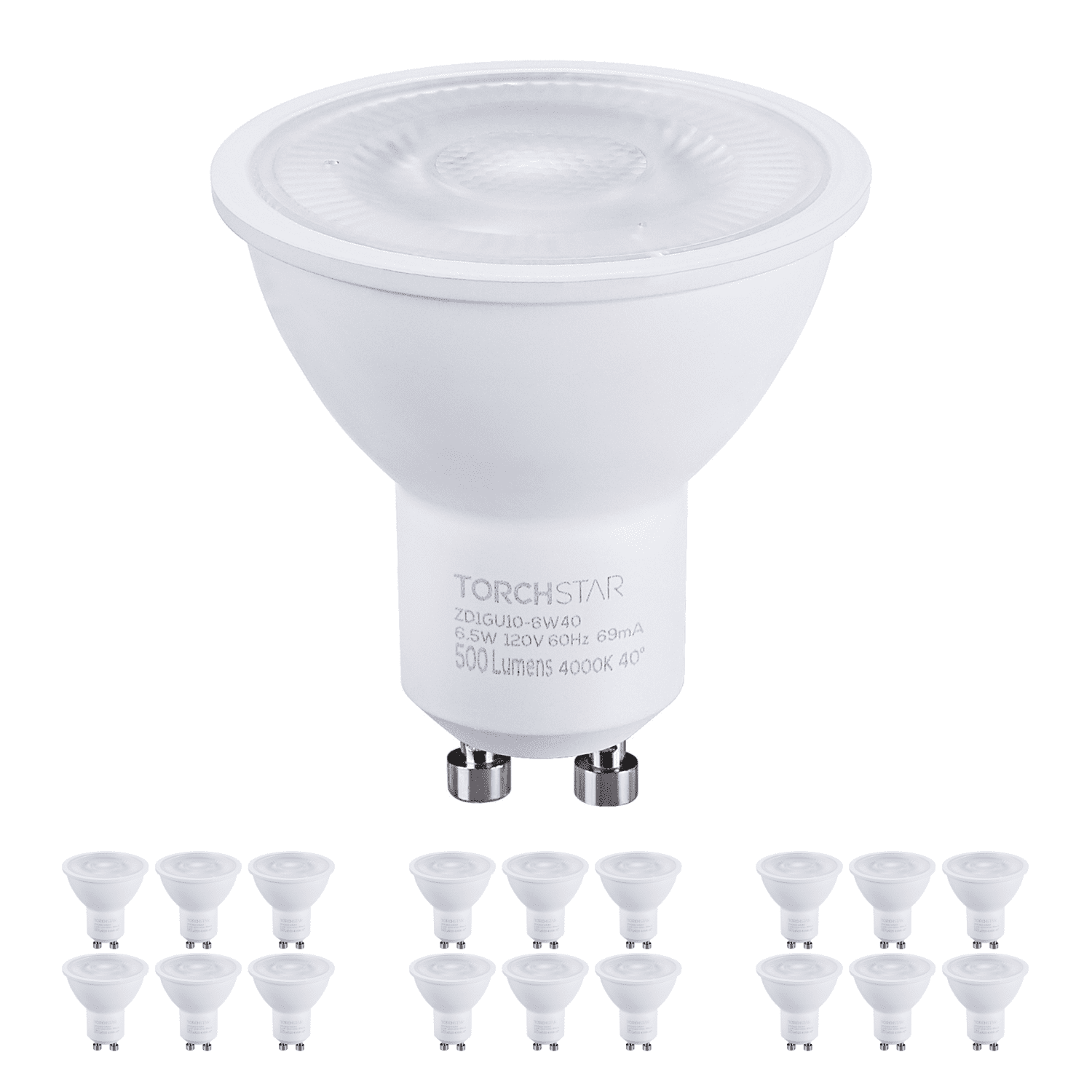 18 Pack MR16 GU10 LED Light Bulb, Dimmable 6.5W (50W Equivalent), UL-Listed, 4000K Cool White
