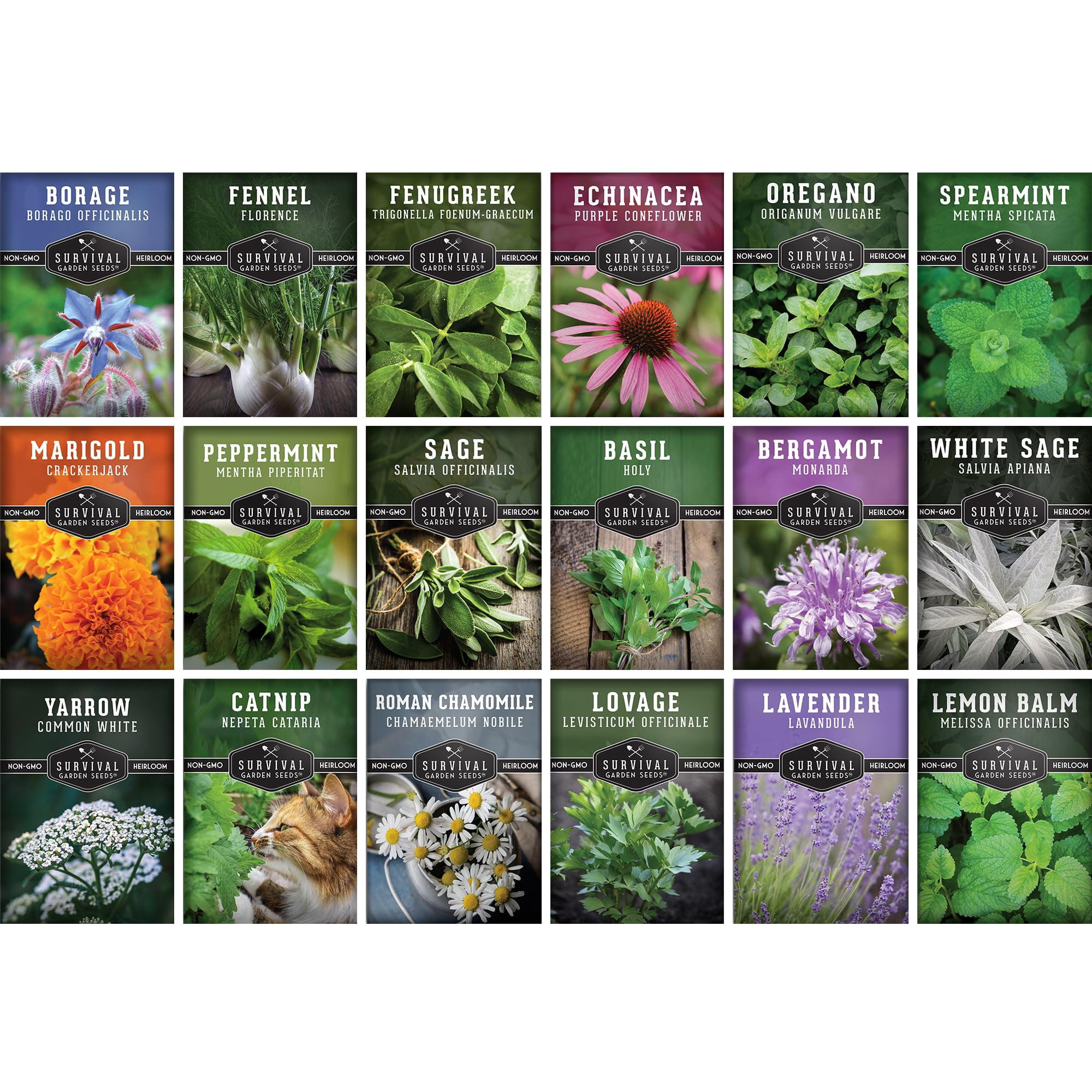 Survival Garden Seeds 18 Pack Heirloom Full Sun Herb Seeds for Home Gardens  - Walmart.com