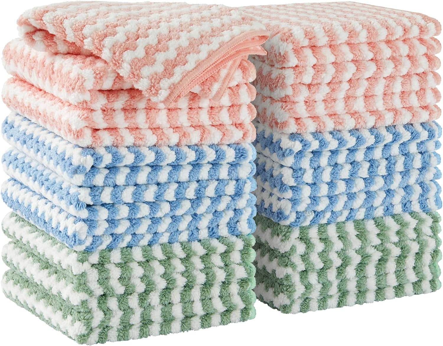 18 Pack Microfiber Cleaning Cloth, Kitchen Towels for Dish Drying Washing, Absorbent Streak Free Lint Free Rags for Cleaning, Reusable and Washable Towels - 9.84" x 9.84"