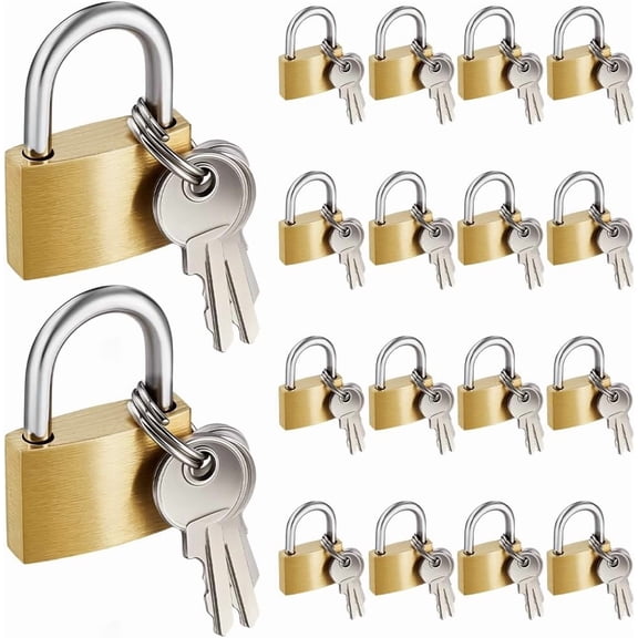 18 Pack Padlocks with Keys 1.34in Solid Brass Small Padlock with 3 Keys for Storage Unit Sheds Garage Door Storage Unit Gym Fence Luggage Locks