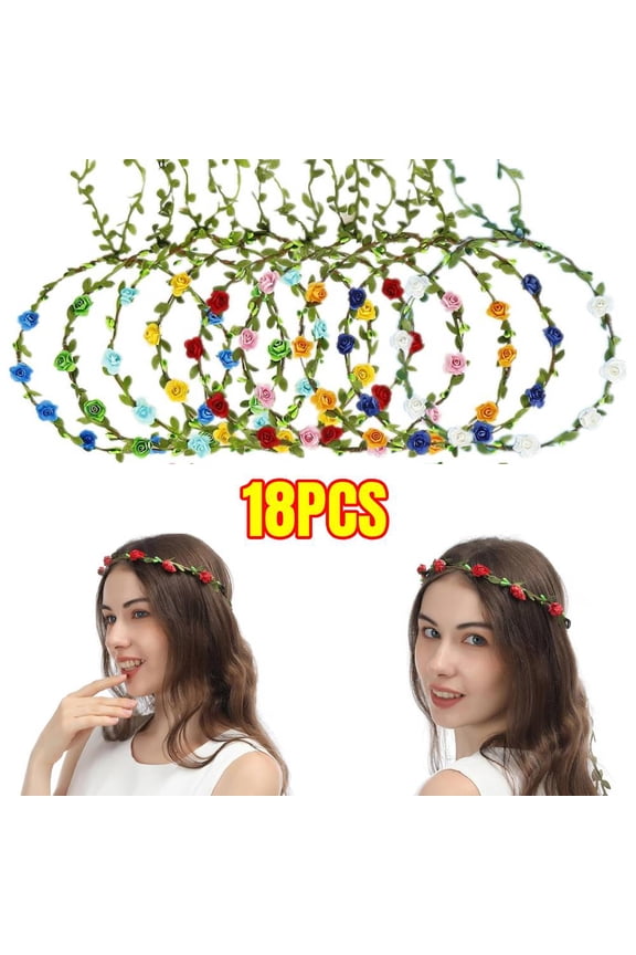 18 Pack Paper Flower Crown Floral Headband Wreath Garland Bohemian Style Wedding Bride Headwear Party Hair Accessories