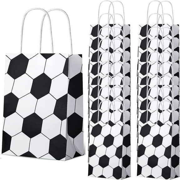 18 Pack Party Gift Bags - Soccer Theme Bags with Handle for Snack, Candy, Goodies for Kids & Adults