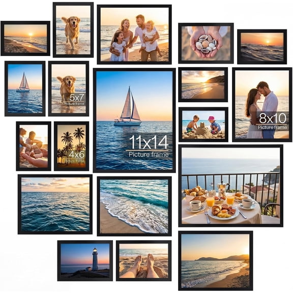 18 Pack Picture Frames Collage Wall Decor, Black Gallery Photo Frame Set for Mounting or Tabletop Display, Multi Sizes Including 6pcs 4x6, 6pcs 5x7, 4pcs 8x10, 2pcs 11x14