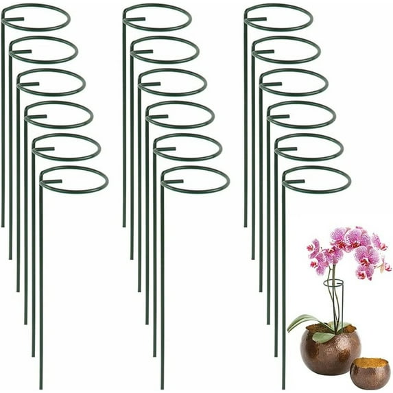 18 Pack Plant Support Stakes, TRIANU 13.7" Plant Stem Support Rings, Single Stem Support Stake Plant Cage Support Ring for Flowers, Tomatoes, Peony, Lily, Rose, Green