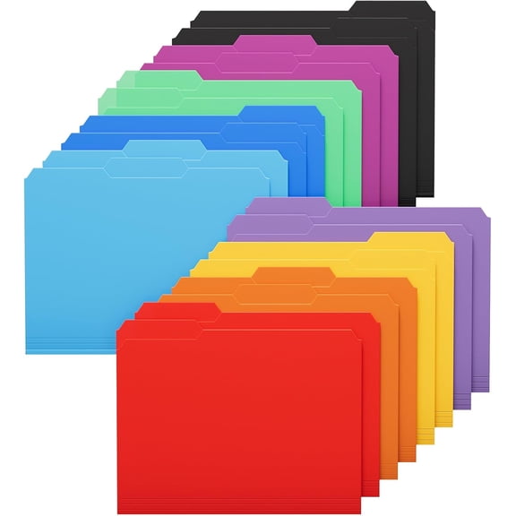18 Pack Plastic Colored File Folders, Filing Folders for Letter Size, Poly File Folder, Assorted Colors, 1/3-Cut Tabs