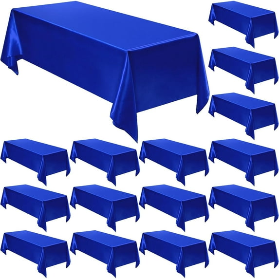 18 Pack Rectangle Tablecloths 58 x 102 Inch Table Cloth Reusable Washable Polyester Table Clothes Bulk for 6 ft Tables for Wedding, Party, Restaurant (Blue)