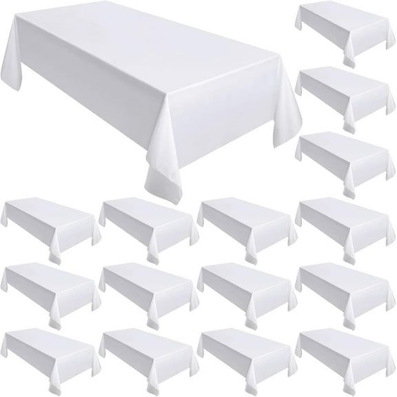 18 Pack Rectangle Tablecloths 58 x 102 Inch Table Cloth Reusable Washable Polyester Table Clothes Bulk for 6 ft Tables for Wedding, Party, Restaurant (White)