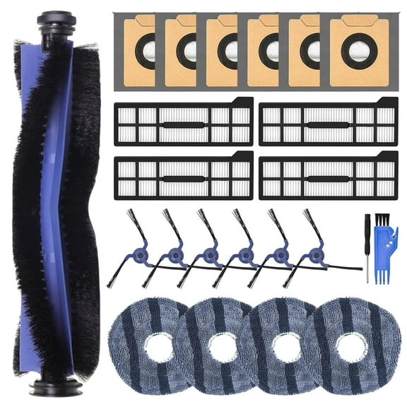 18 Pack Replacement Parts for eufy L50, L60 Robot Vacuum Series Robot Vacuums Accessories Kit, 1 Roller Brush, 4 Pack Filters and Sponges, 6 Side Brushes, 6 Duct Bags and 1 Rollin Brush Guard