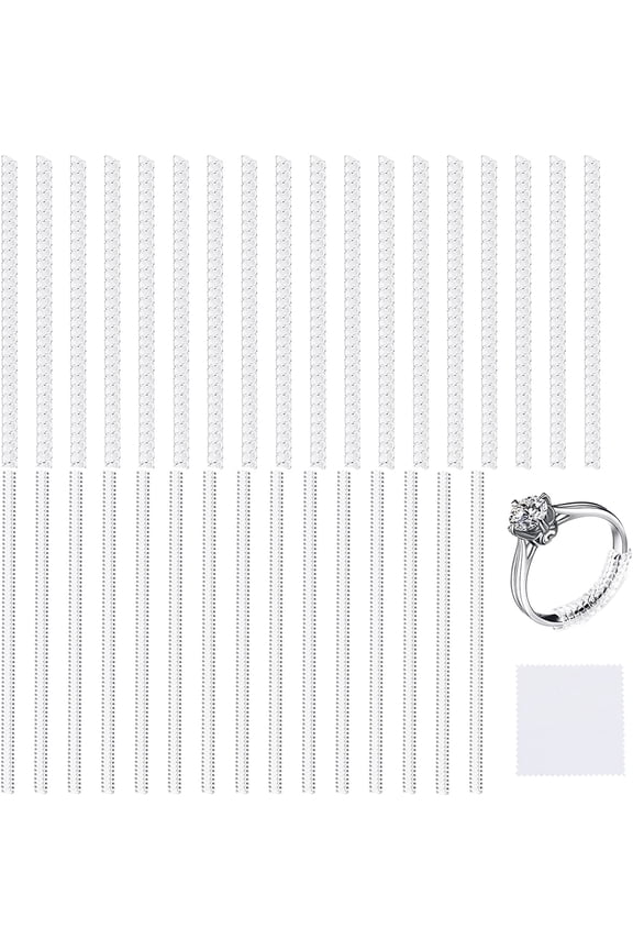 18 Pack Ring Size Adjuster-Transparent Ring Size Adjuster with 4 Sizes, Suitable for Loose Rings-Spiral Silicone Fastener Set with Polishing Cloth and Fixed Ring (for Steps,See the Picture Below)