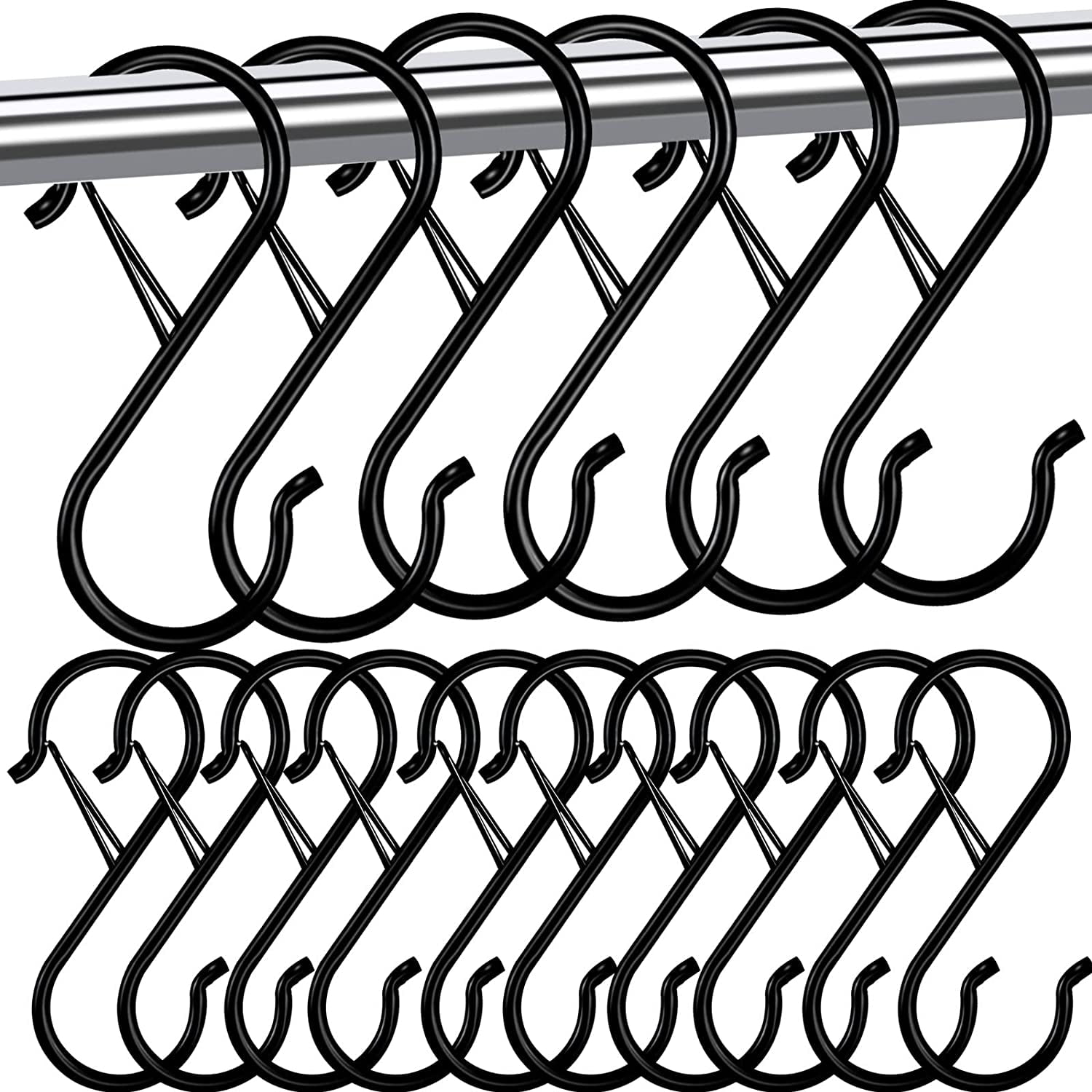 8PCS Heavy Duty S Hooks With Safety Lock - 3.5 Inch, Black, Rustproof For Hanging Kitchen & Closet - View #2