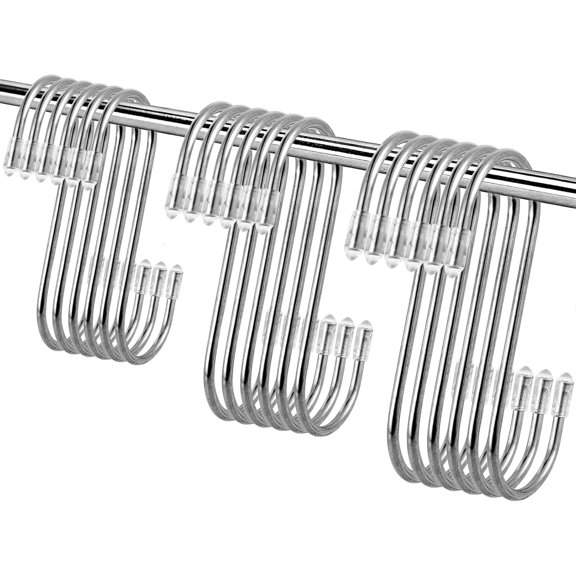 18 Pack S Shaped Hooks,Stainless Steel S Hooks in 3 Sizes,Heavy Duty Hanging Hook for Home Kitchen Garden Hanging Pots Pans Cups Towels Clothes Plants(2.8",3.5",4.3",Each 6 Pack)
