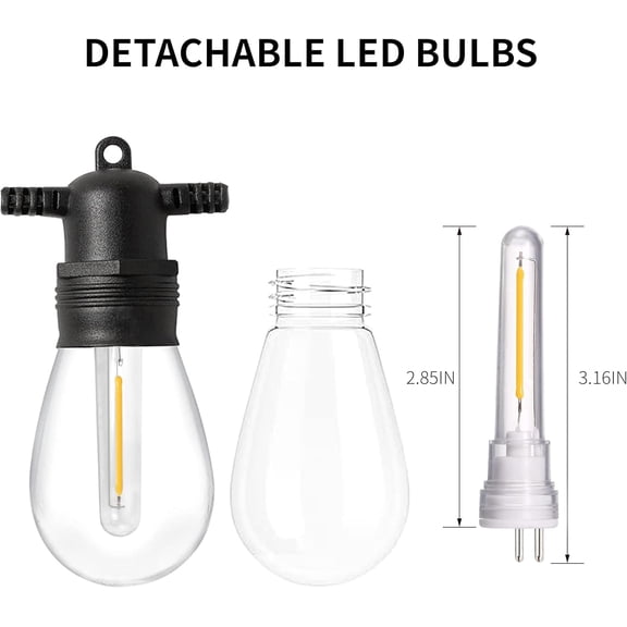 18 Pack S14 Led Bulbs Dimmable S14 Replacement Bulbs for Outdoor String Lights, Shatterproof and Waterproof Warm White 2700k