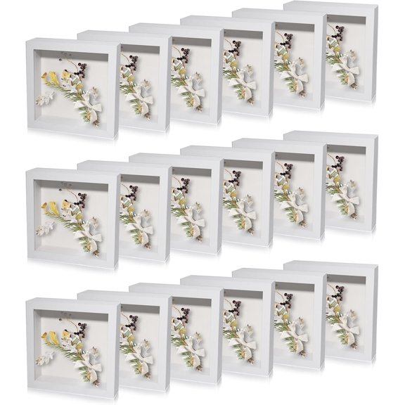 18 Pack Shadow Box Frame Display Case Shadow Box Square Picture Frame for Photos Flower Memorabilia Wedding Bouquets Father Day Graduation Gift Object Tickets Wall and Tabletop(White, 5 x 5 Inch)