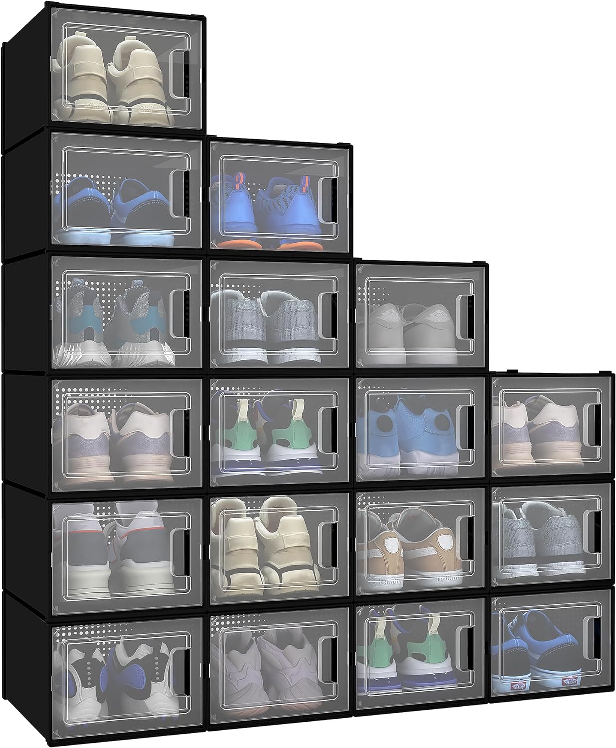 18 Pack Shoe Storage Boxes Fit up to US Size 13, Stackable Plastic Shoe ...