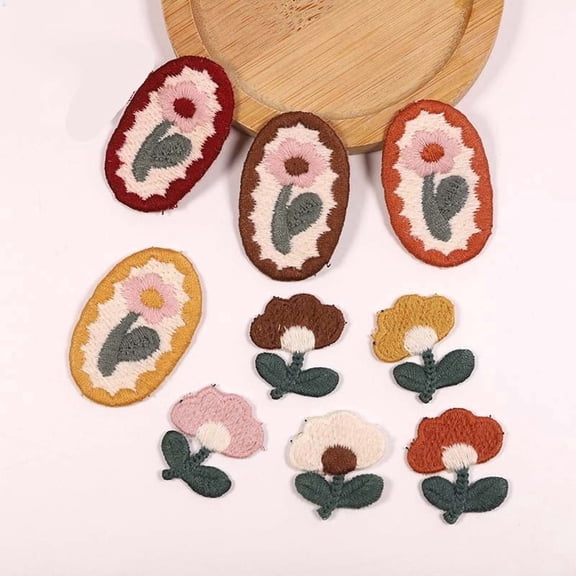 18 Pack Simple Matching Canvas Bags - Kids' Clothing Patches, Decorative Oval Flower Series Embroidered Cloth Patches