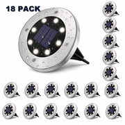 18 Pack Solar Ground Lights Outdoor, 8 LED Solar Disk Lights, IP65 Waterproof for Walkway, Lawn, Patio