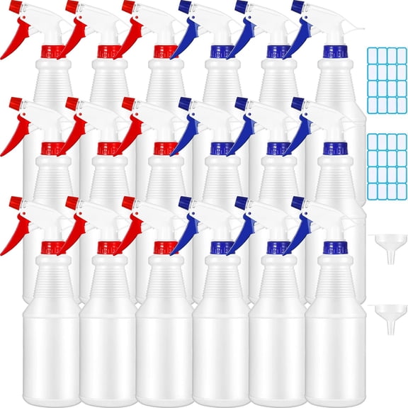 18 Pack Spray Bottles in Bulk,16 oz Plastic Empty Clear Spray Bottles for Cleaning Solution Leak Proof Refillable with Label Funnels and Adjustable Nozzle for Home Gardening Commercial