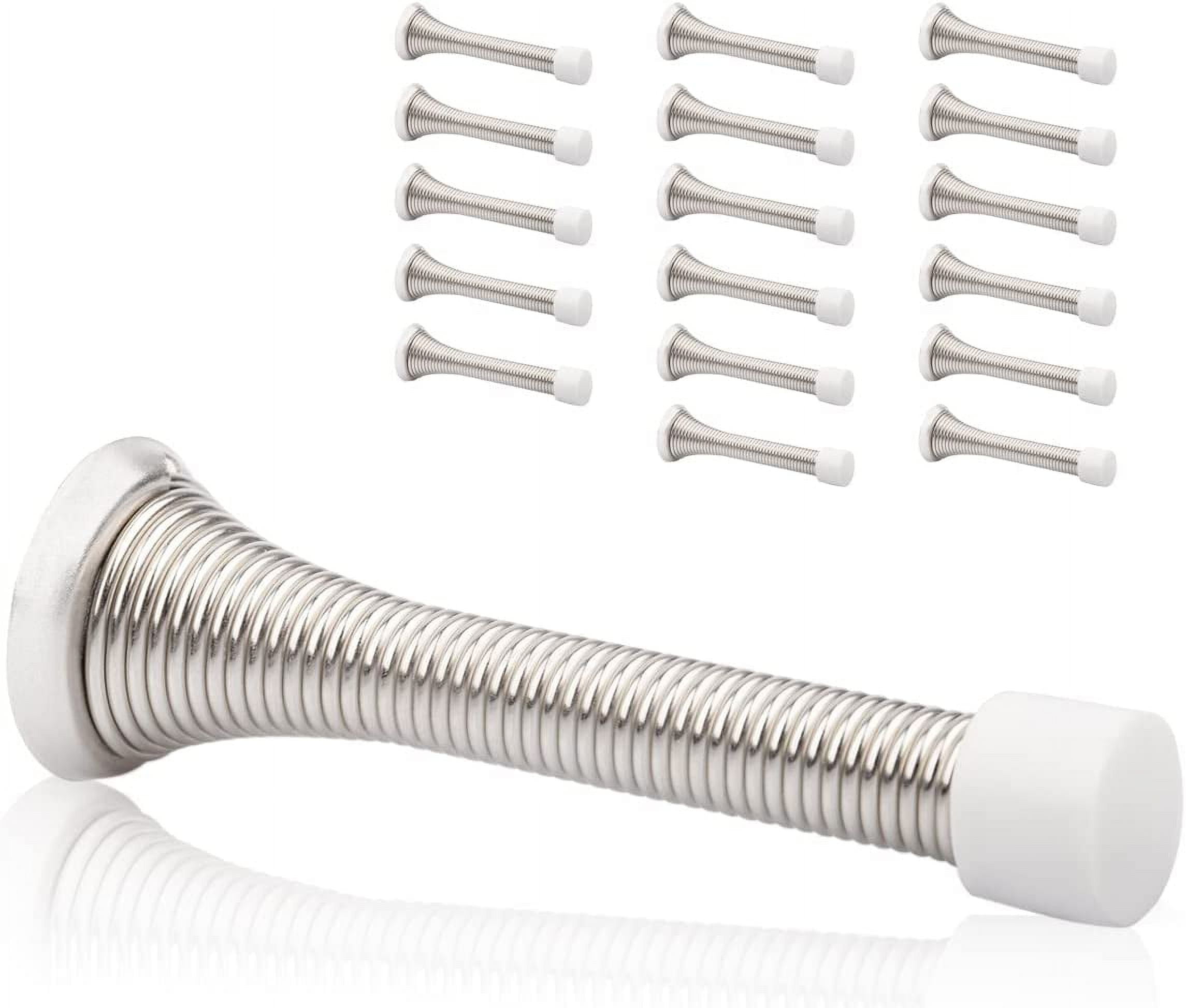 18 Pack Spring Door Stopper Brushed Satin Nickel- 3-1/4" Flexible Spring Door Stops with White Rubber Bumper Tips