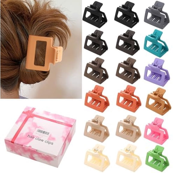 18 Pack Square Small Hair Clips for Women Girls,2 Inch Matte Rubber Coating Medium Claw Clips Thin Short Hair, Hold Jaw Clips(Neutral Color Hair Accessories)
