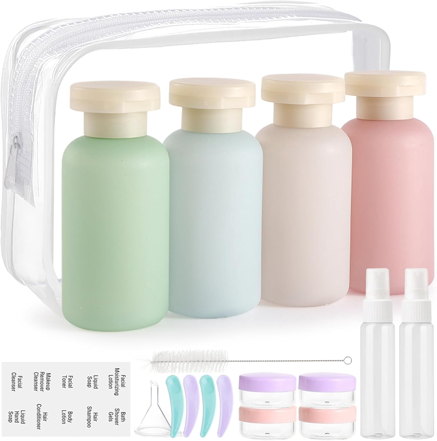 18 Pack Travel Bottles for Toiletries, TSA Approved Leak Proof Refillable Plastic Travel Containers, BPA Free Travel Essentials for Shampoo Conditioner Lotion Liquids, Airport Carry On Accessories