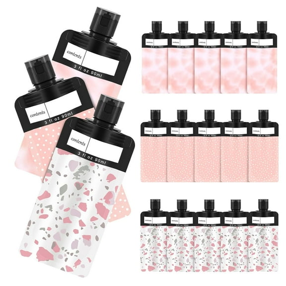 18 Pack Travel Pouches for Toiletries, TSA Approved Travel Pouches for Liquids,Travel Shampoo and Conditioner Pouches,Leak Proof 3oz Travel Squeeze Pouches(Pink)