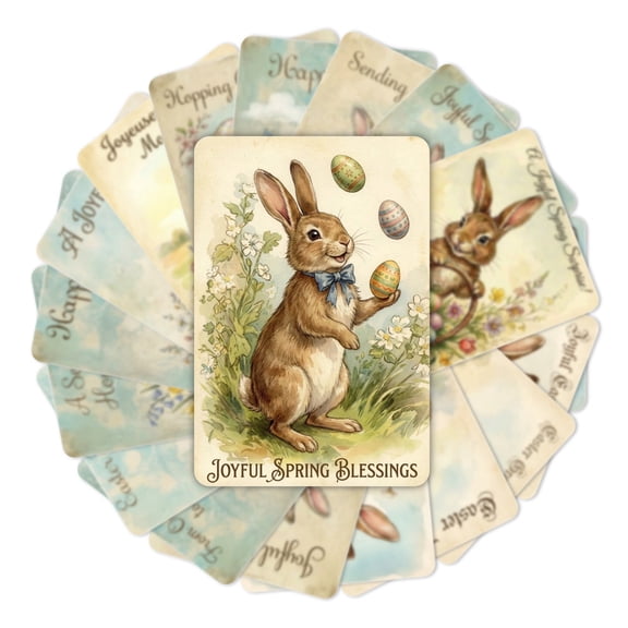 18 Pack Vintage Easter Greeting Cards with Envelopes & Stickers, 4x6" Retro Bunny Rabbit & Egg Note Cards, Blank Inside Assortment for Spring Holiday & Birthday