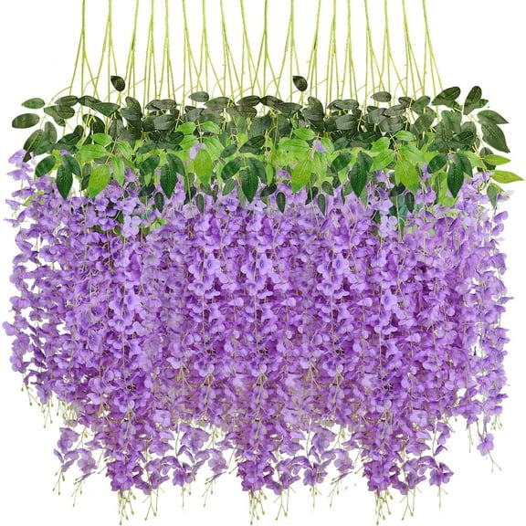 18 Pack Wisteria Hanging Flowers 3.7 Feet Artificial Flowers Fake Wisteria Vine Hanging Garland Silk Flowers String for Wedding Party Home Greenery Wall Decor (White)