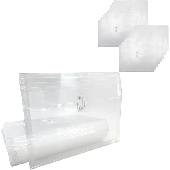 18 Packs Legal Size Plastic Envelopes, Clear File Folders with String Tie Closure, Waterproof Poly Document for Office, School and Home, 12.7 x 9.8 Inches, Transparent 18pcs -