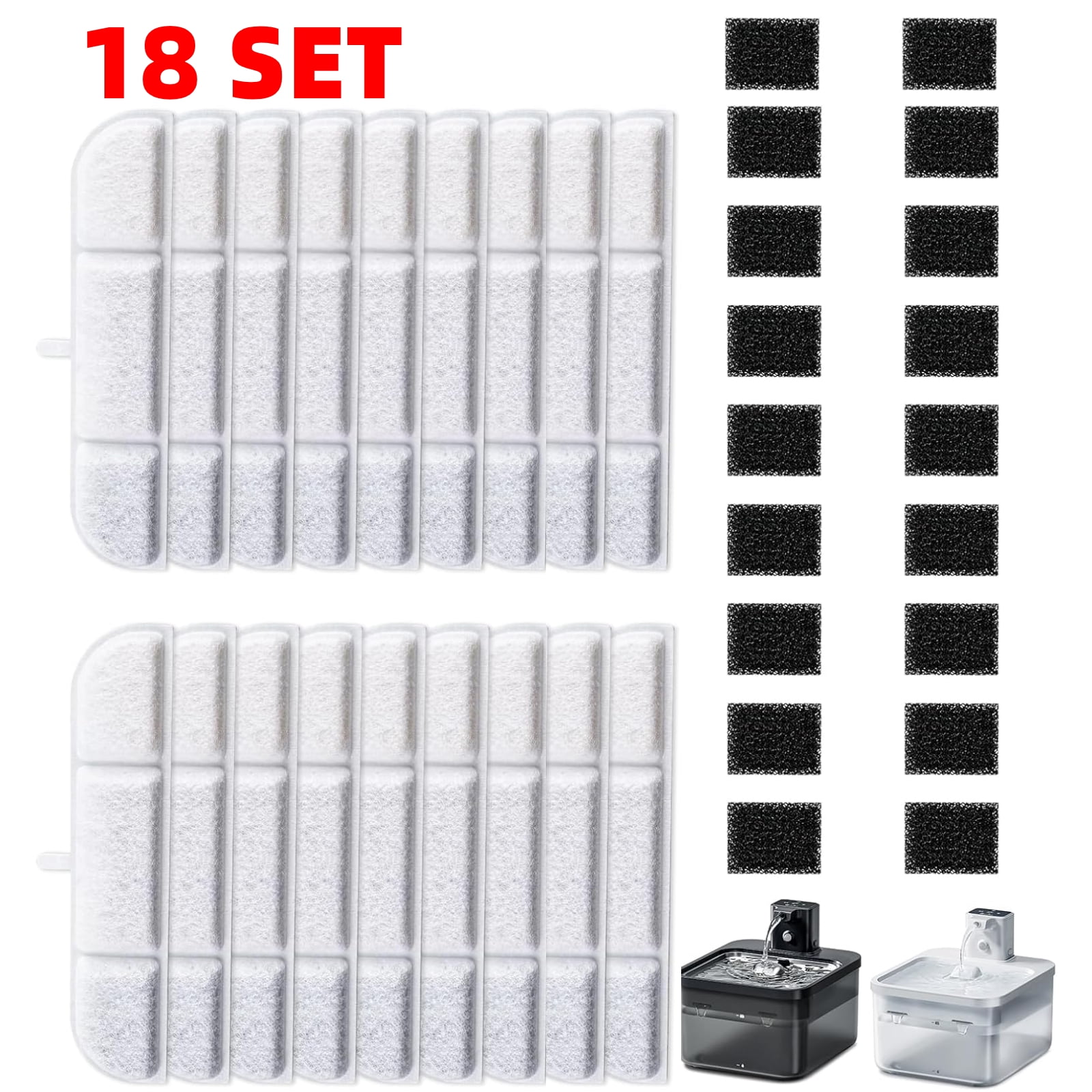 18 Packs Replacement Filters Compatible with DownyPaws Cat Water Fountain DPWFP6 DPWFP6SS DPWFP6FSS, Includes Pre-Filter Sponge, 5-Level Filtration for Healthy Water