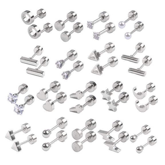 18-Pair Tiny Stud Earrings Star Moon for Triangle Ball Screwback Earrings for Un