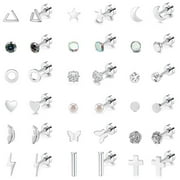 18 Pairs Adults Stainless Steel Stud Earrings Set for Women Men 20G Adult Cartilage Earrings Hypoallergenic Flatback Earrings Piercing Jewelry(Silver)