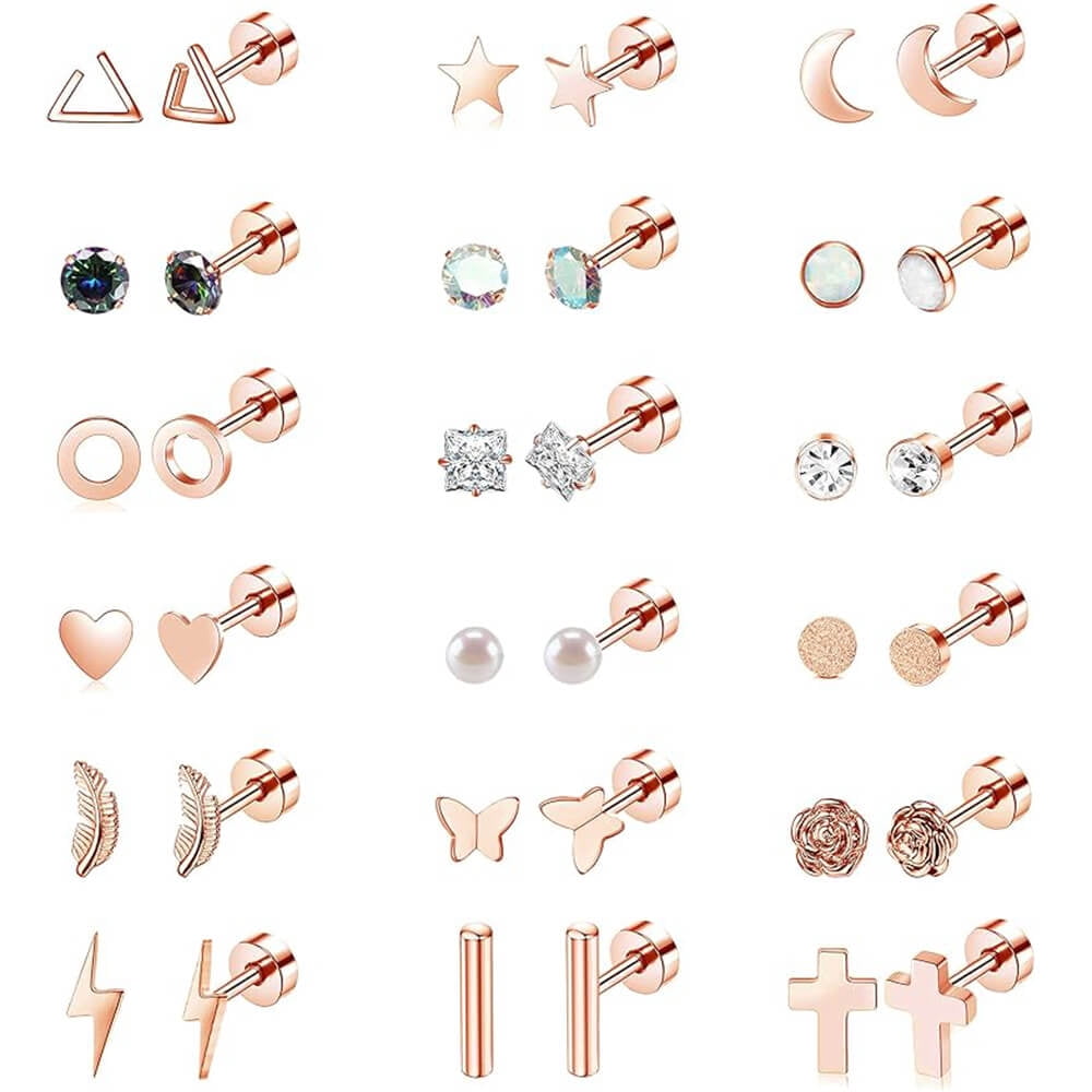18 Pairs Adults Stainless Steel Stud Earrings Set for Women Men 20G