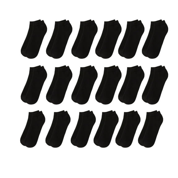 18 Pairs Men Low Cut Socks 9-11 or 6-8 Black or White or Mixed (6-8, Black)